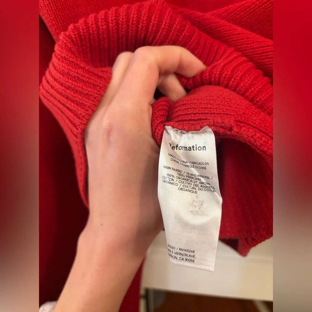 new Reformation Brooklyn Cotton polo button pullover sweater in red - Picture 6 of 6
